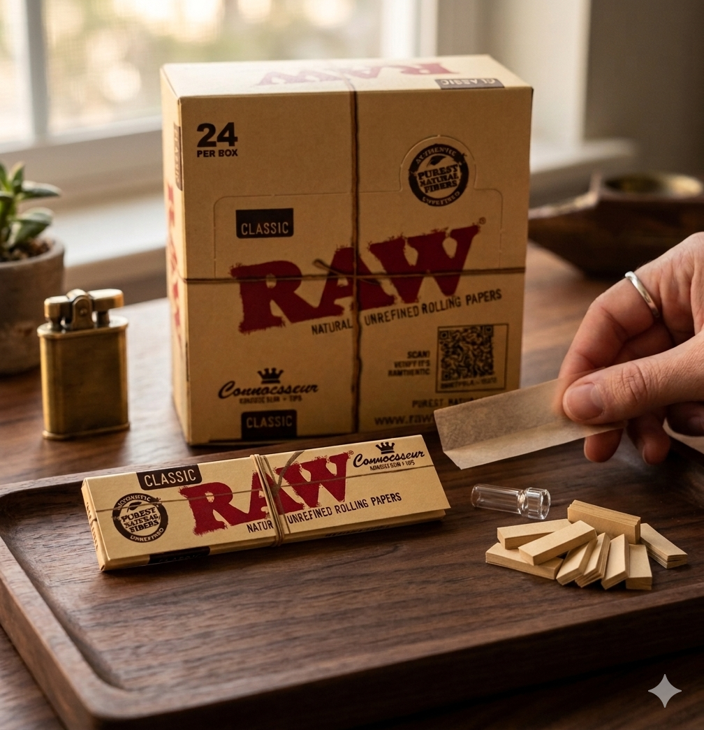RAW Connoisseur Classic King Size Slim + Tips קופסה 24 חבילות